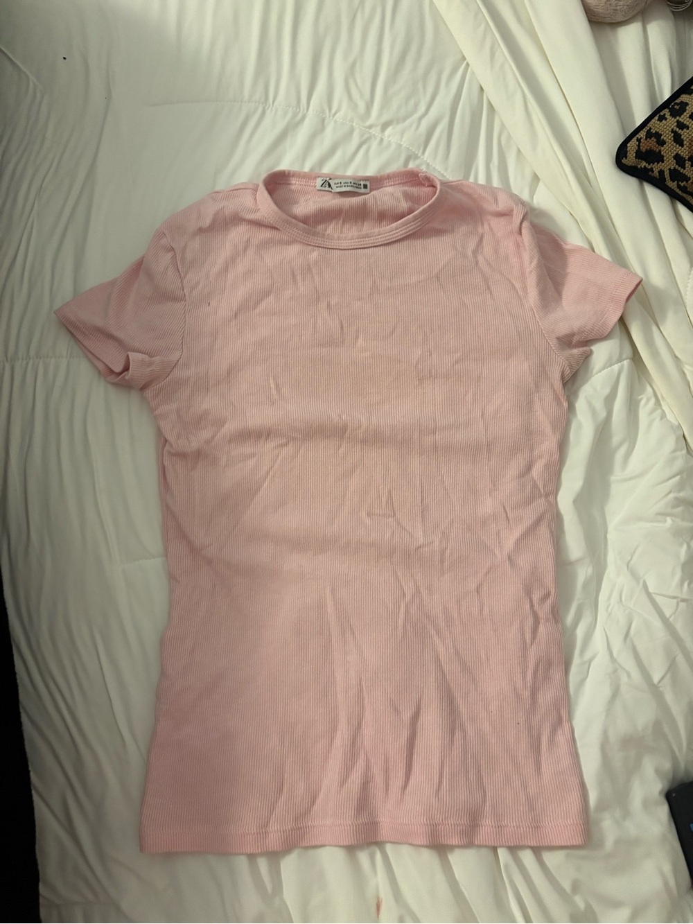 Zara Light Pink Ribbed Short-Sleeve Tee